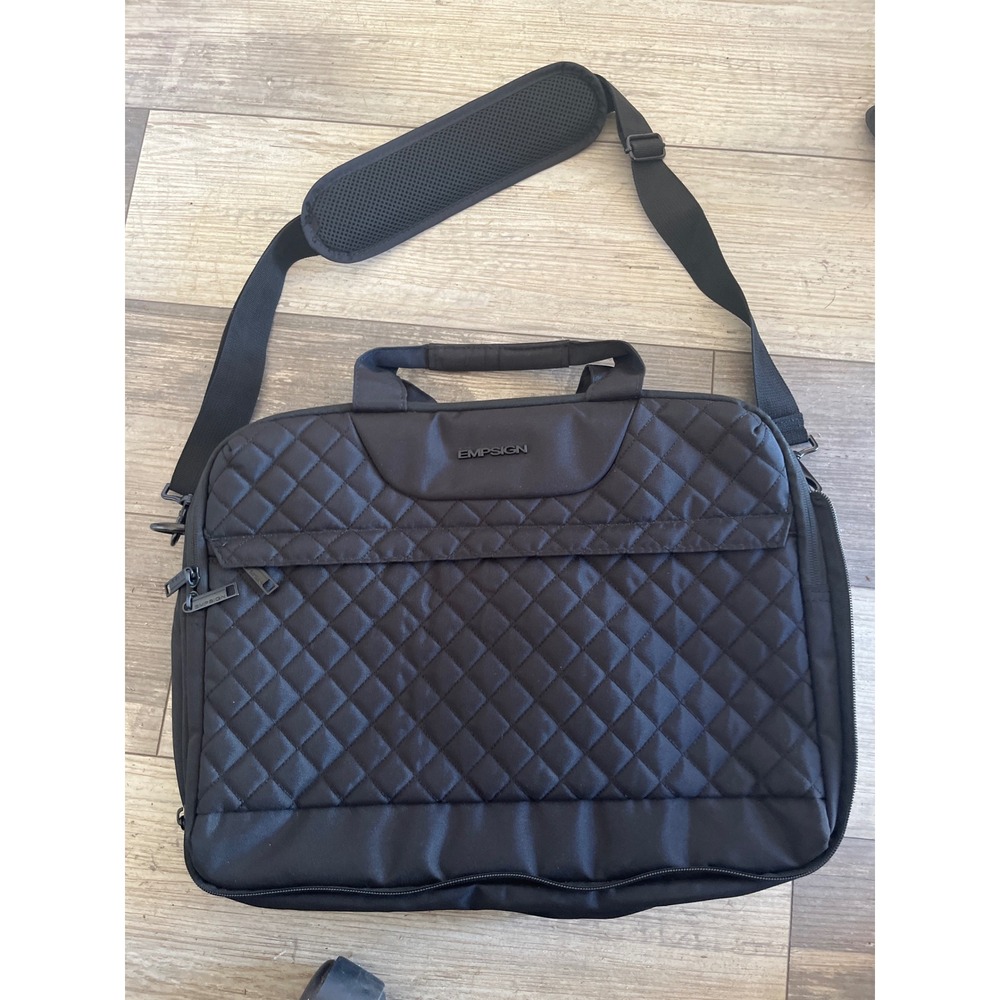 EMPSIGN Black Quilted Laptop Bag‎ Messenger Bag with Padded Strap